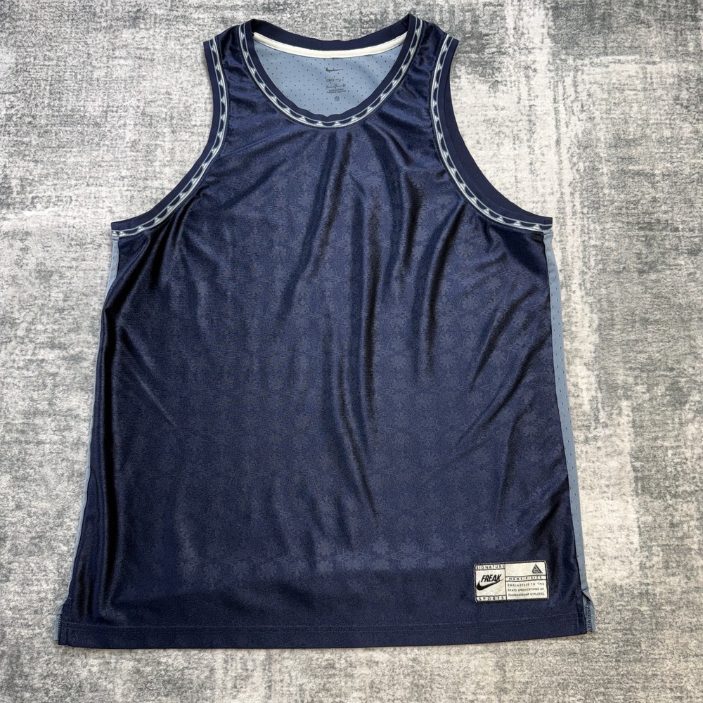 Nike Giannis Freak Jersey Tank Top Mens XL Blue Dri Fit Mesh All Over Print